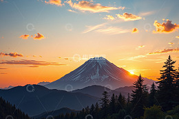 日本富士山日落自然风光