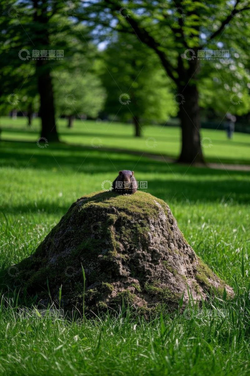 高清大图下载【趣麦麦图】草地上树桩上的松鼠