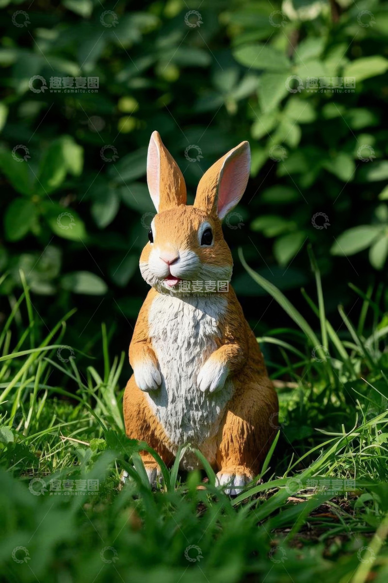高清大图下载【趣麦麦图】草地上的可爱兔子摆件