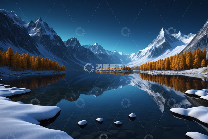 高清大图下载【趣麦麦图】雪山湖泊森林自然景观