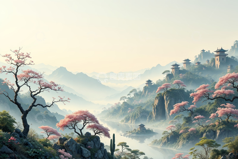 高清大图下载【趣麦麦图】古风山水景观有楼阁
