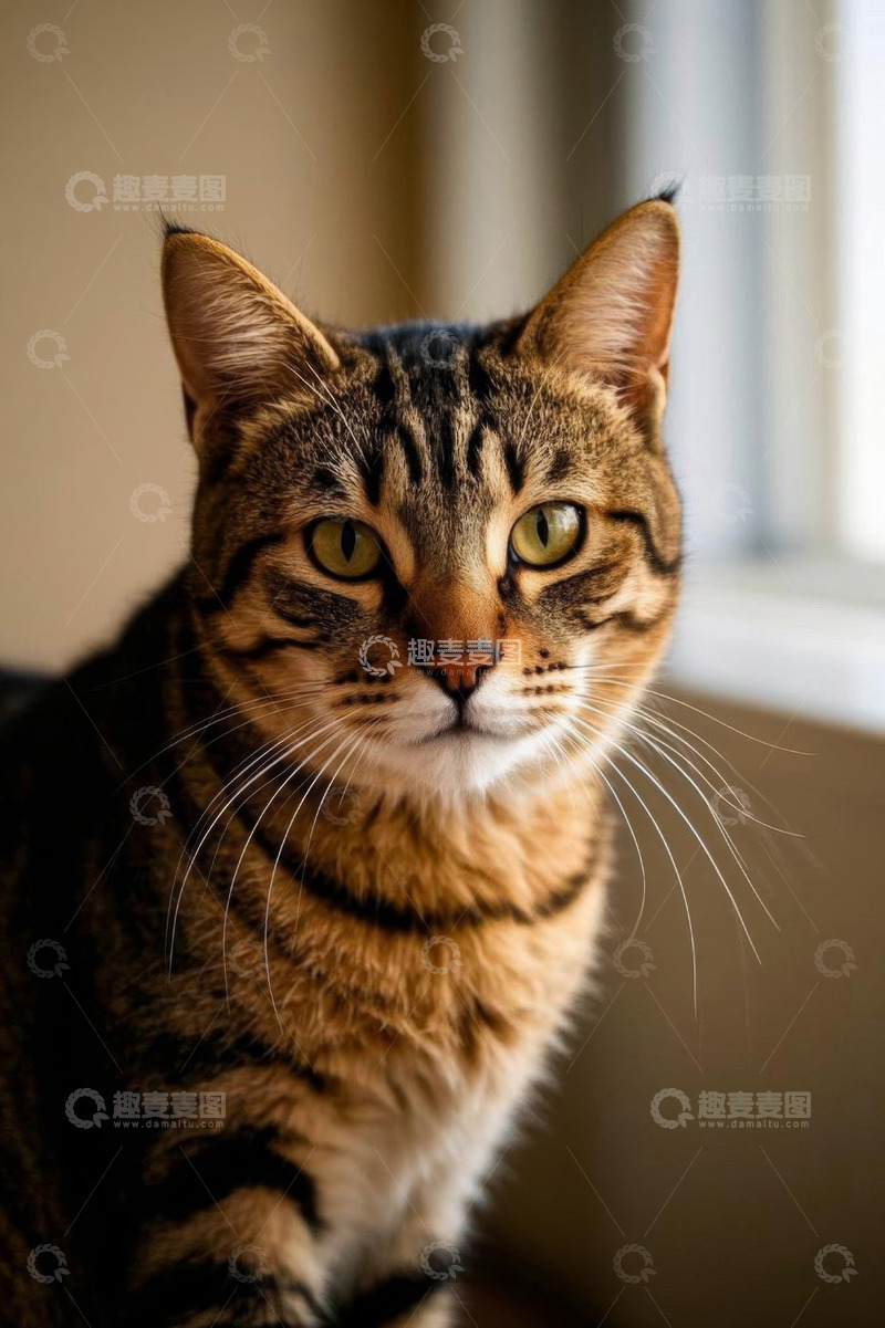 高清大图下载【趣麦麦图】特写虎斑猫凝视画面