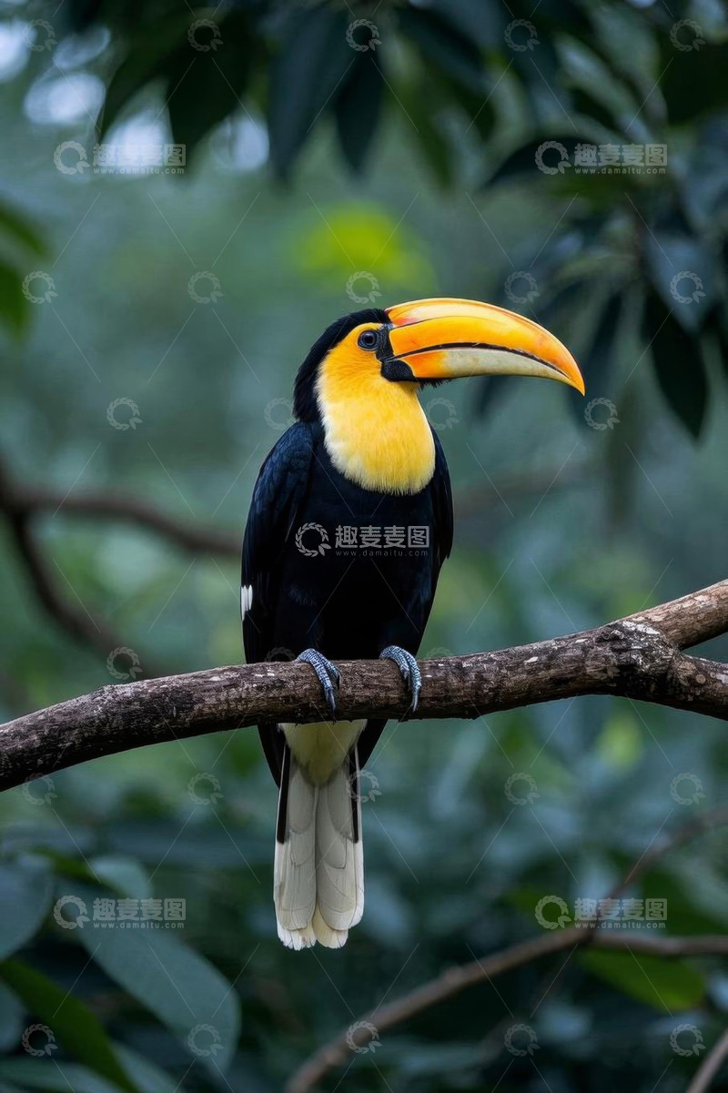 高清大图下载【趣麦麦图】树枝上的巨嘴鸟栖息画面