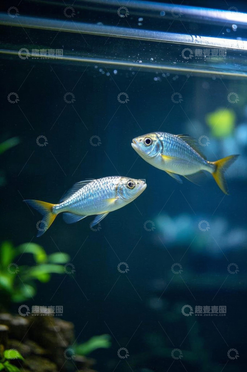 高清大图下载【趣麦麦图】水族箱内游动的两条观赏鱼