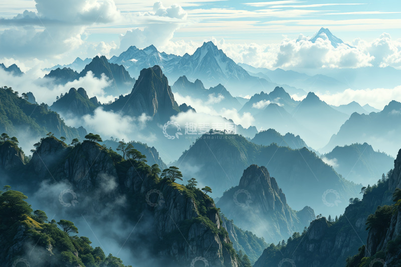 高清大图下载【趣麦麦图】云雾缭绕的连绵山脉景观