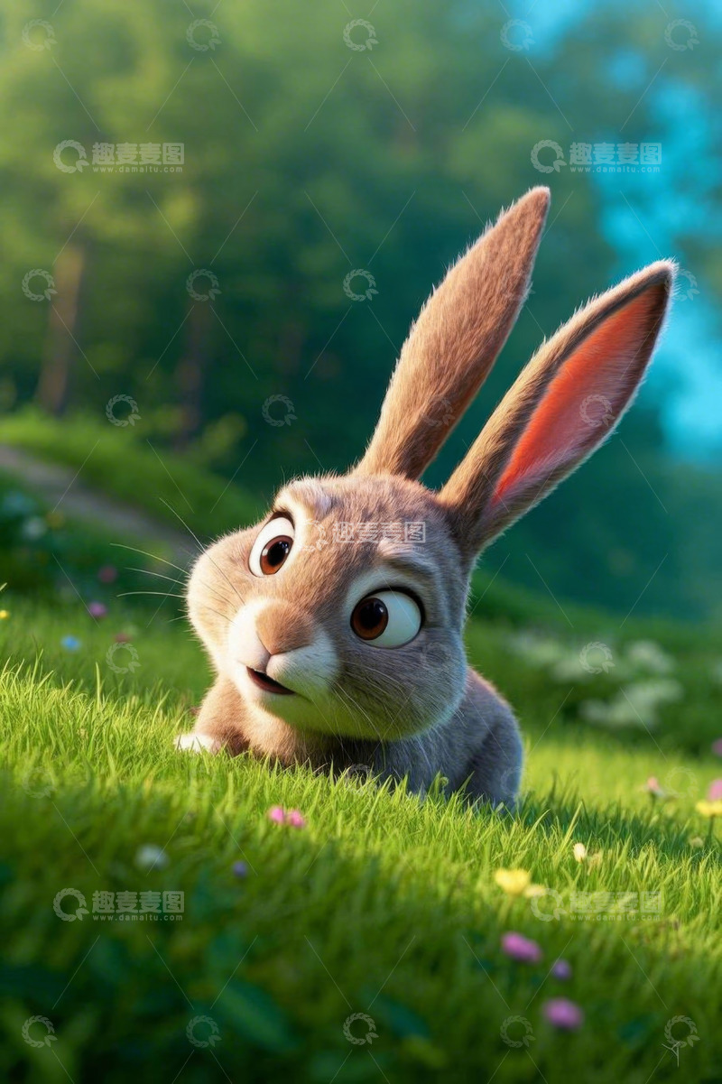 高清大图下载【趣麦麦图】草地上的可爱卡通兔子