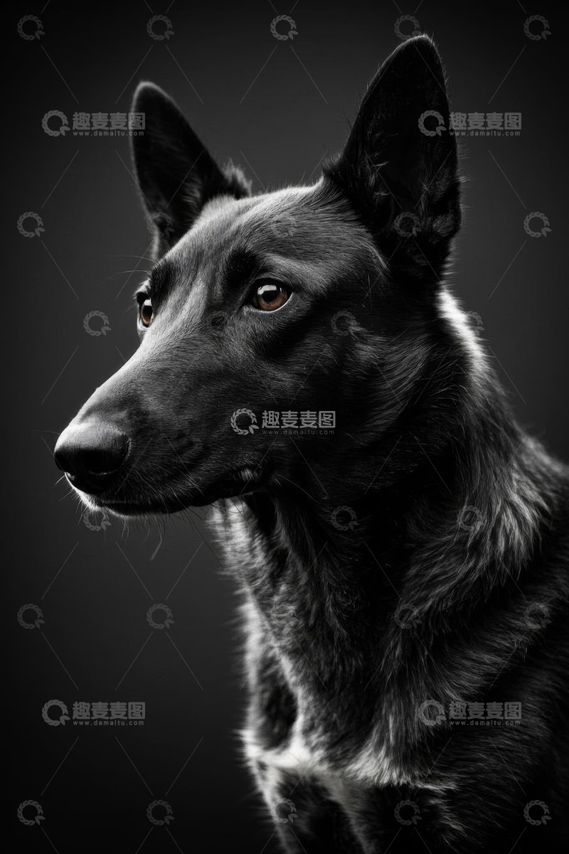 高清大图下载【趣麦麦图】黑犬侧头特写素材
