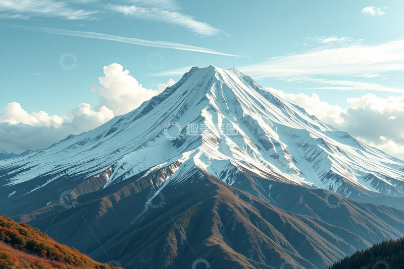 高清大图下载【趣麦麦图】蓝天白云下的雪山风光