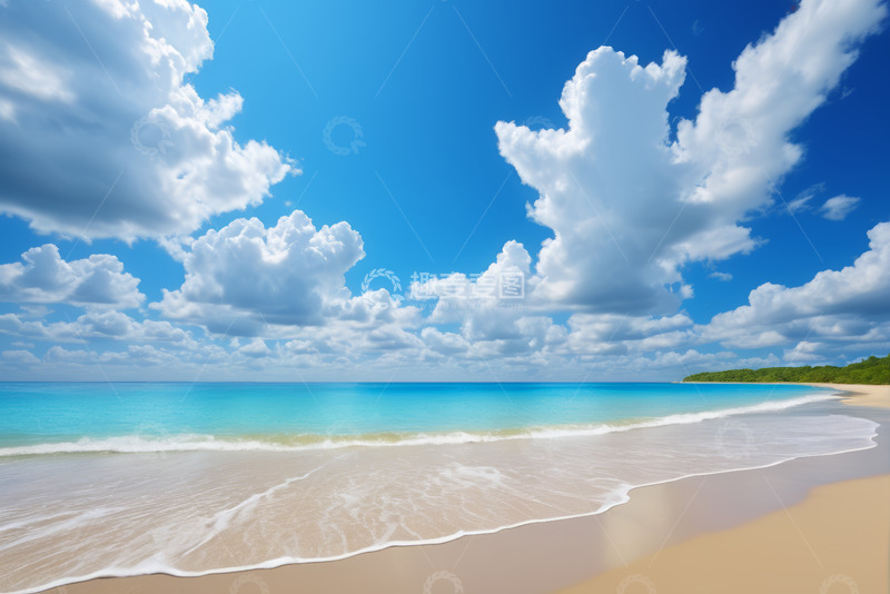高清大图下载【趣麦麦图】蓝天白云下的海滩与海洋景观