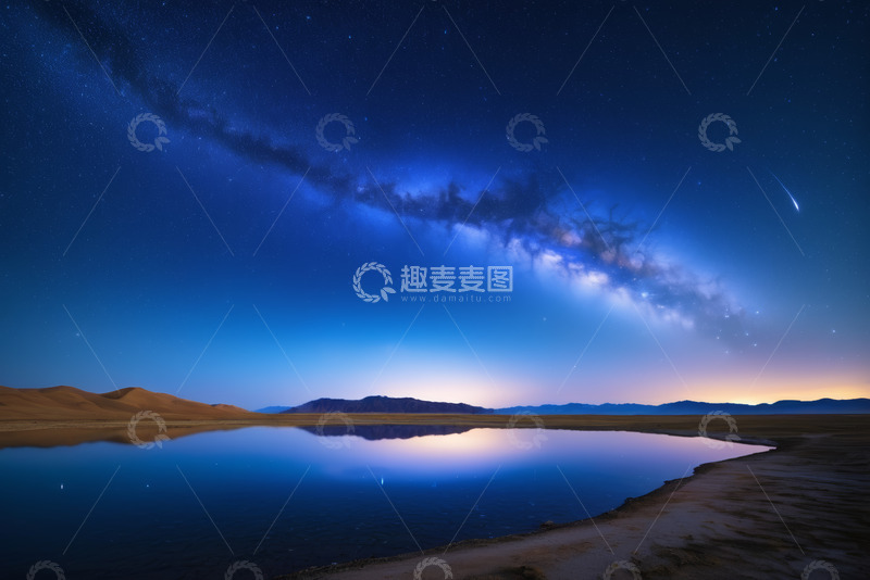 高清大图下载【趣麦麦图】沙漠湖泊夜空星河景观