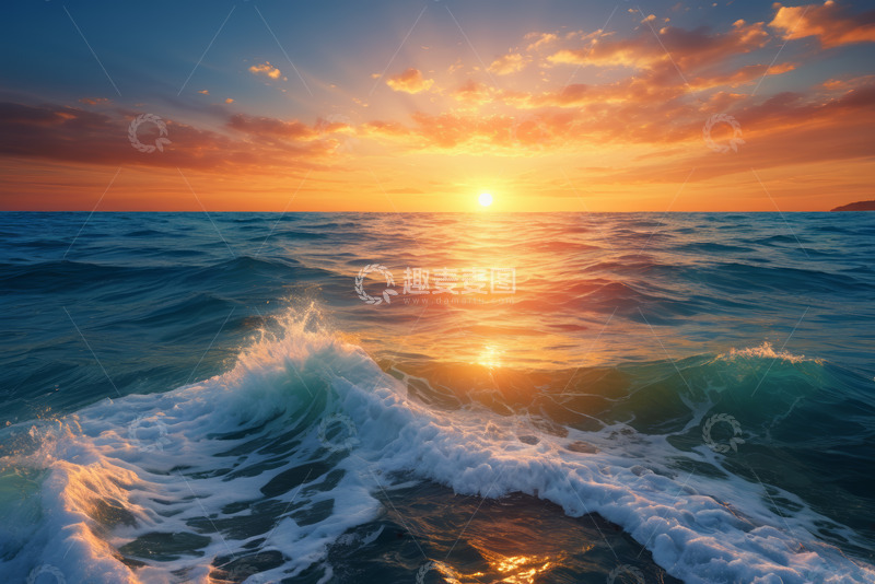 高清大图下载【趣麦麦图】海上日出海面波浪景观
