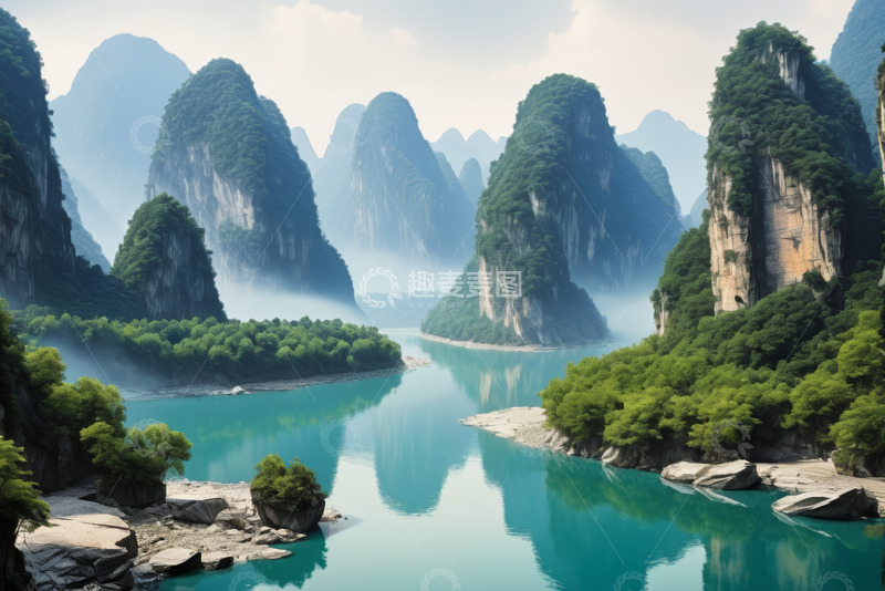 高清大图下载【趣麦麦图】桂林漓江山水风光全景