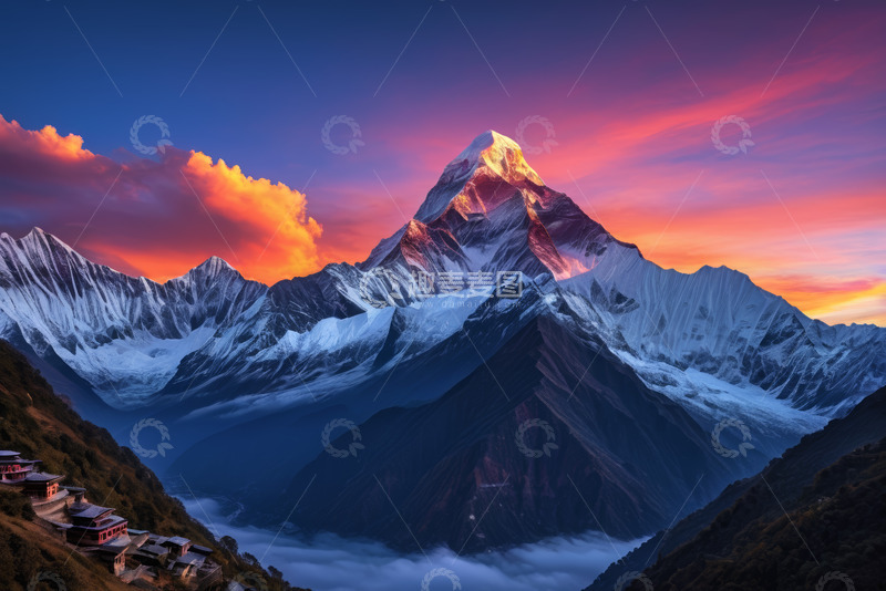 高清大图下载【趣麦麦图】雪山日出壮丽自然景观