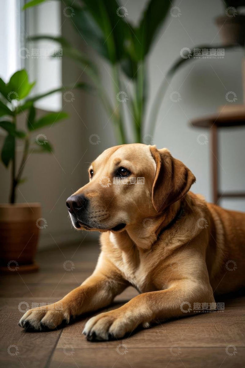 高清大图下载【趣麦麦图】室内趴着的黄色拉布拉多犬