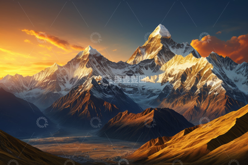 高清大图下载【趣麦麦图】雪山日出壮丽全景