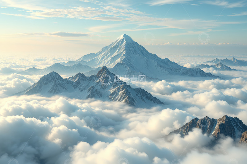 高清大图下载【趣麦麦图】云海之上的壮丽雪山景观