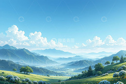 青山绿野蓝天白云自然风景
