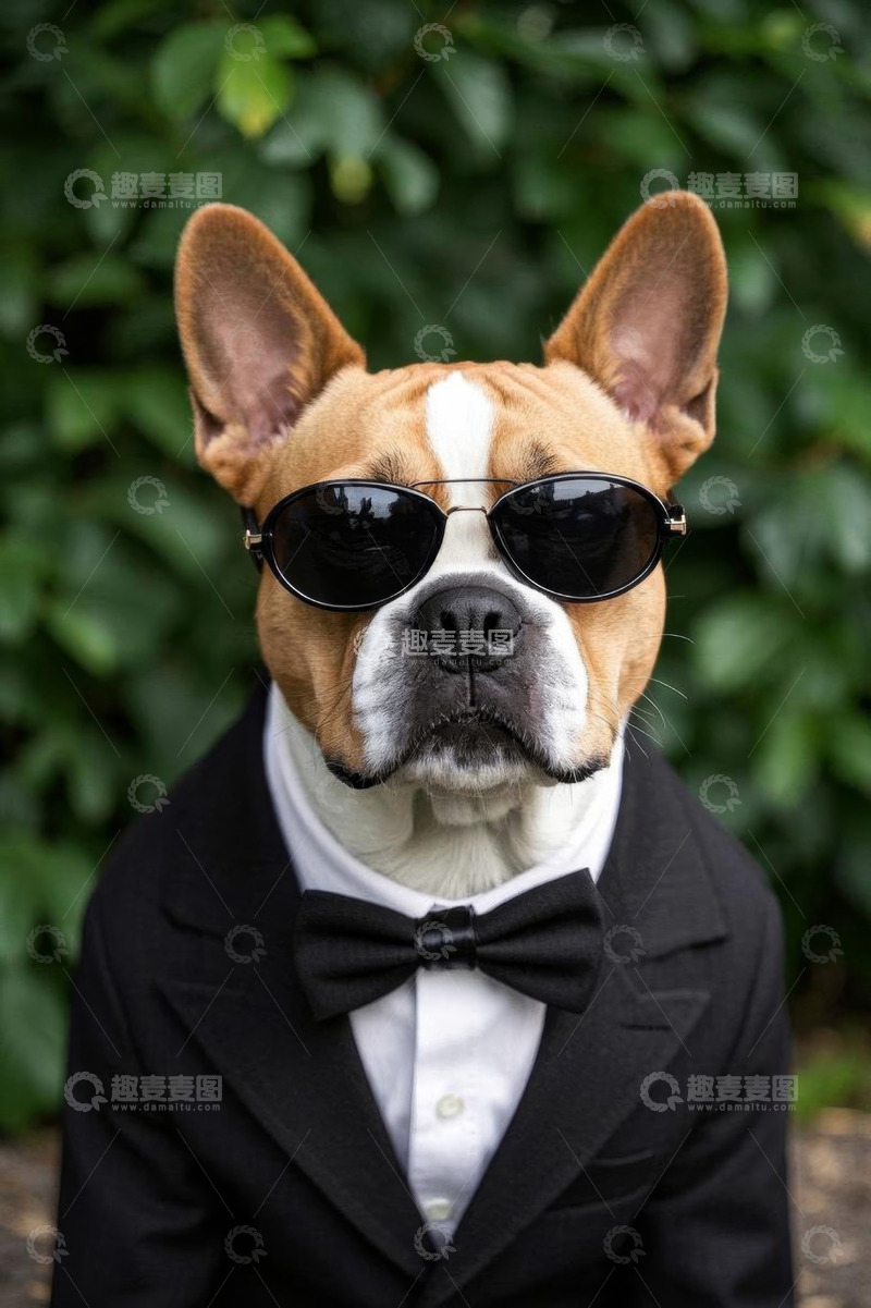 高清大图下载【趣麦麦图】穿西装戴墨镜的狗狗特写