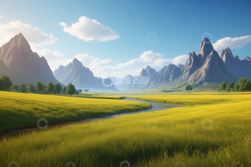 高清大图下载【趣麦麦图】山间田野自然风光全景