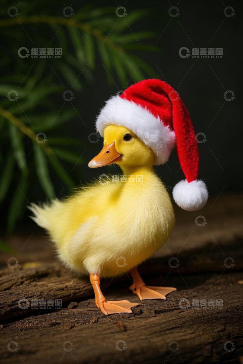 高清大图下载【趣麦麦图】戴圣诞帽的小黄鸭特写