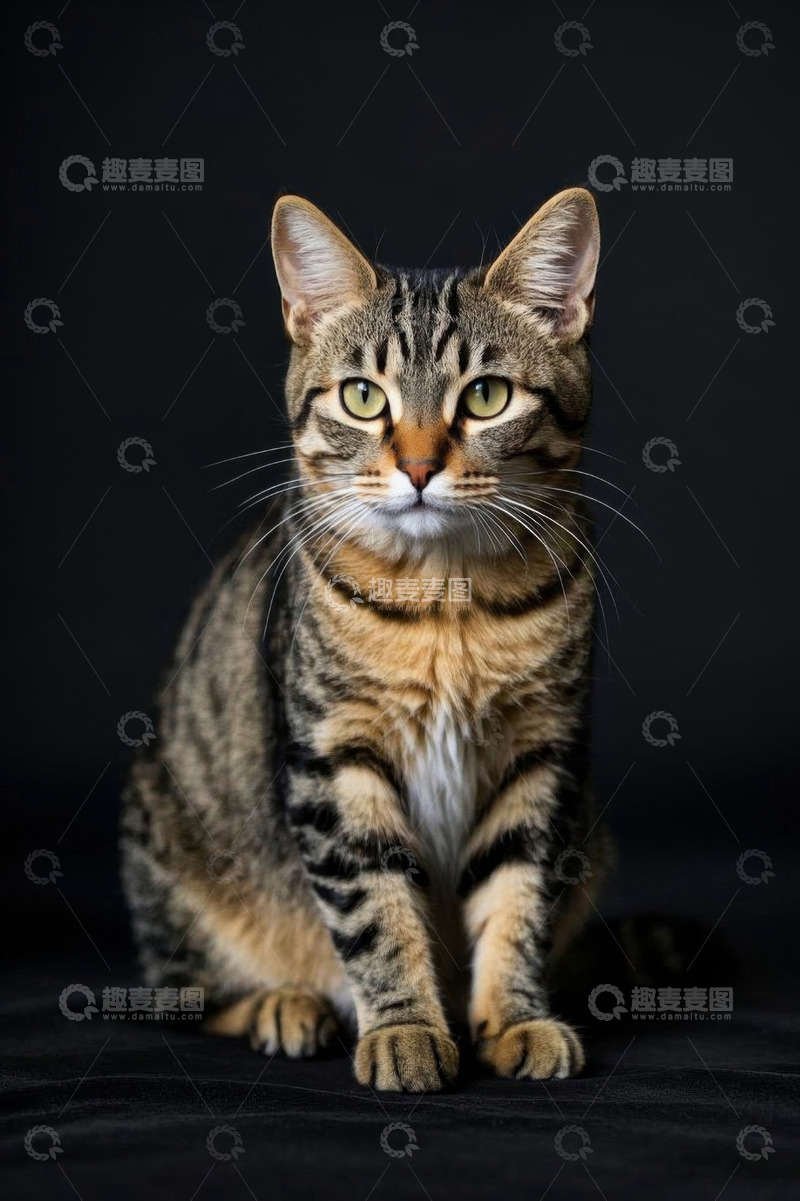 高清大图下载【趣麦麦图】坐立的条纹猫特写