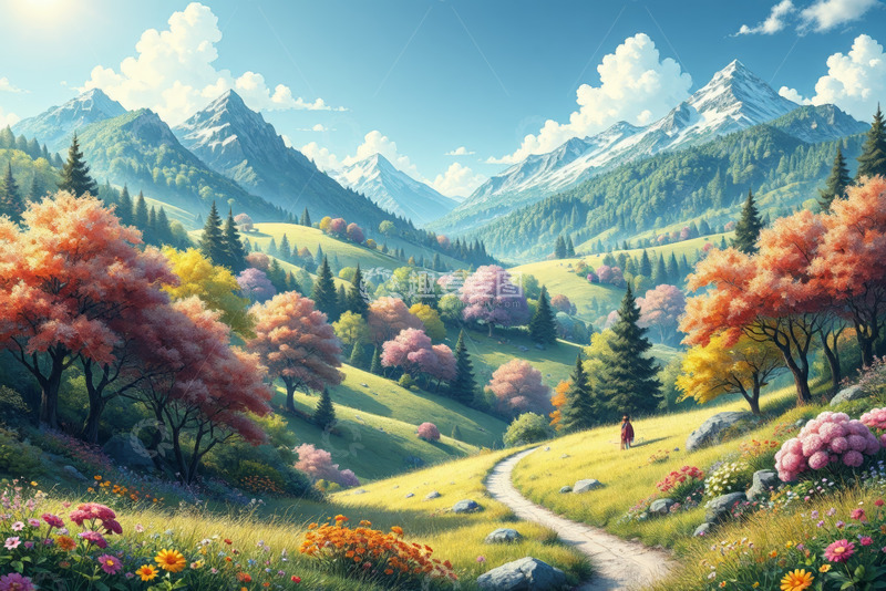 高清大图下载【趣麦麦图】山间小道漫步的人物自然风光