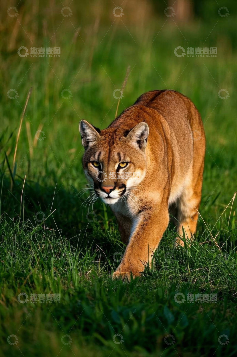 高清大图下载【趣麦麦图】草地上行走的美洲狮