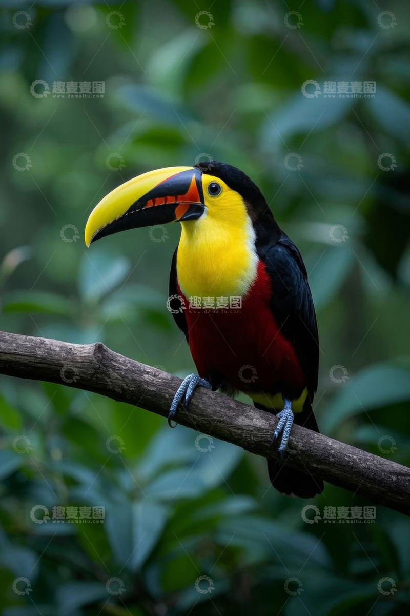 高清大图下载【趣麦麦图】树枝上的彩色巨嘴鸟