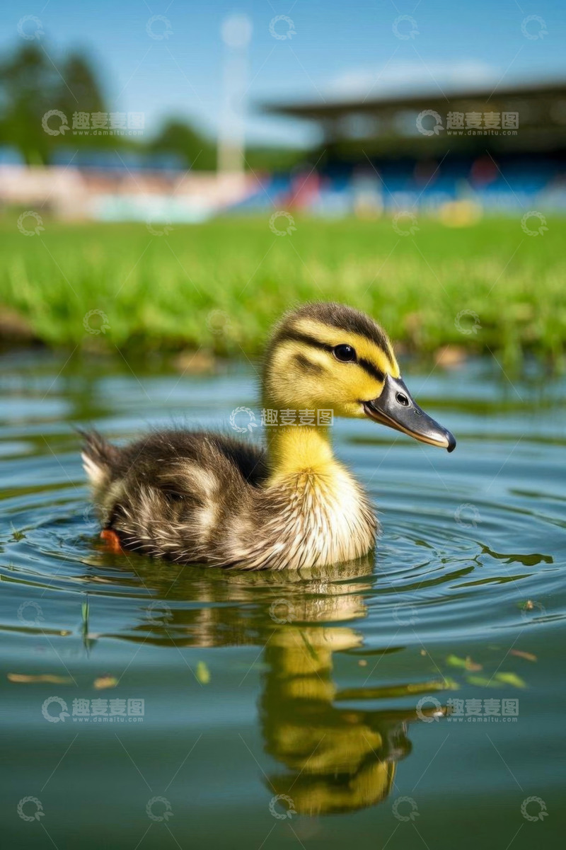 高清大图下载【趣麦麦图】池塘中小鸭游泳特写