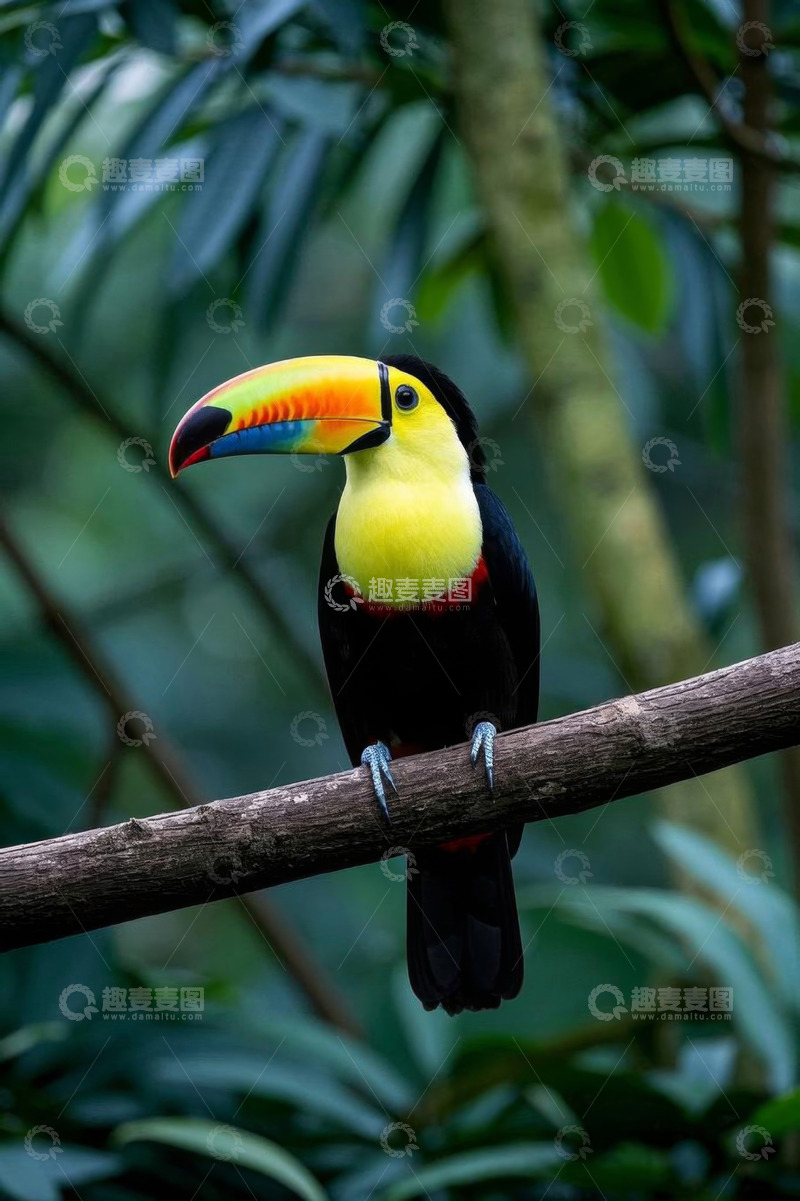高清大图下载【趣麦麦图】树枝上的彩色巨嘴鸟