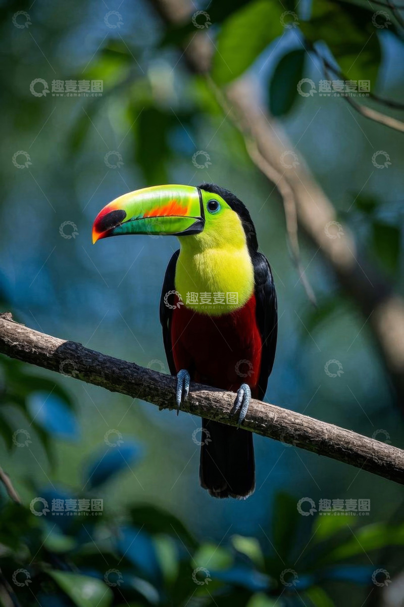 高清大图下载【趣麦麦图】树枝上的彩色巨嘴鸟