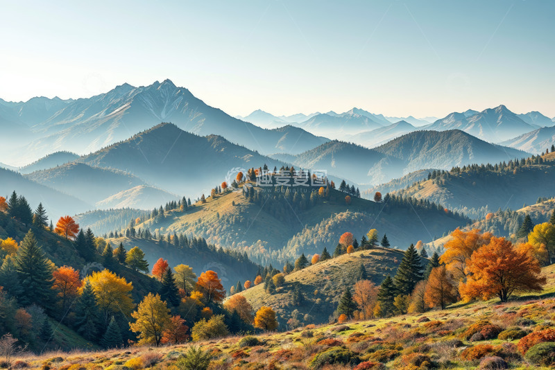 高清大图下载【趣麦麦图】秋日山林连绵山脉风景
