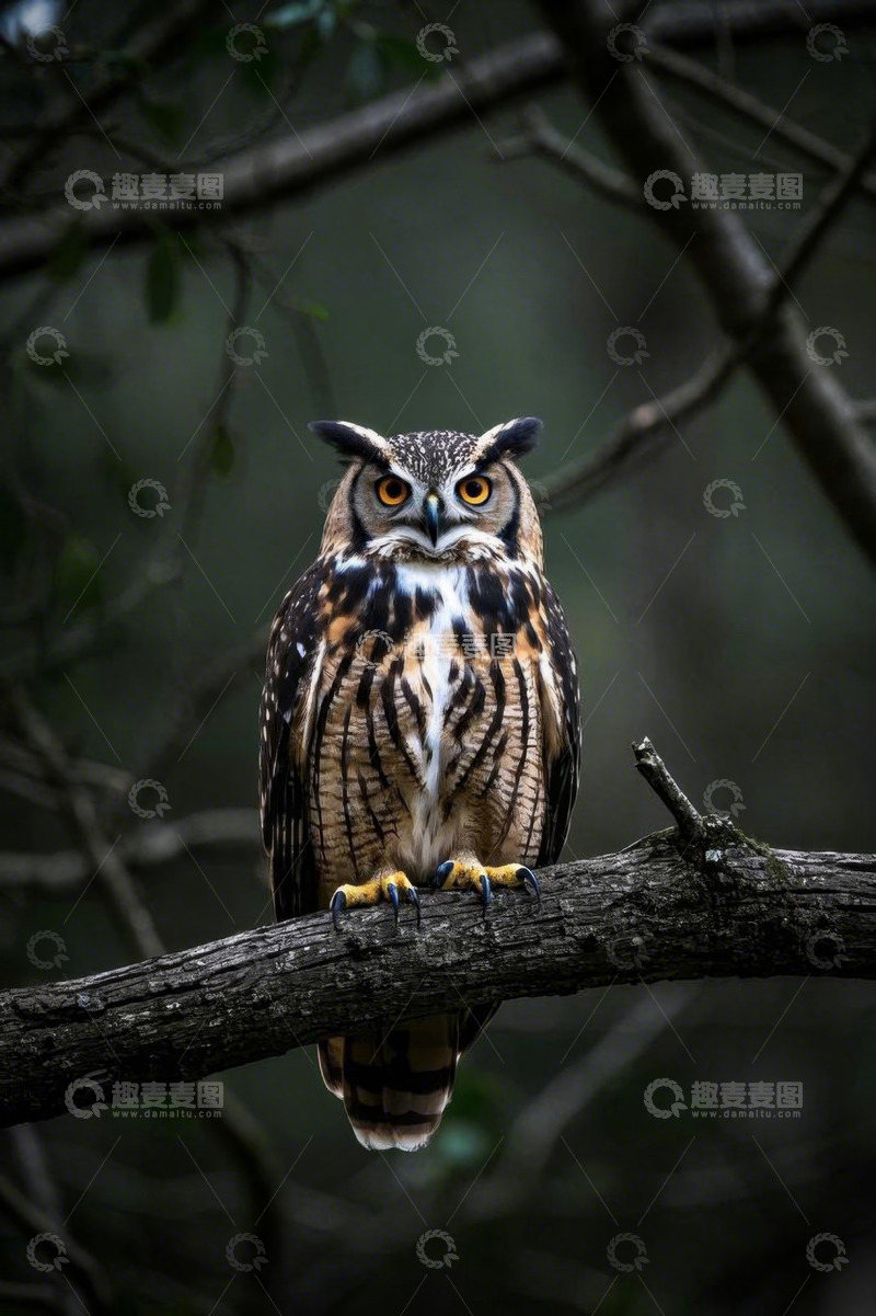 高清大图下载【趣麦麦图】树枝上的猫头鹰特写