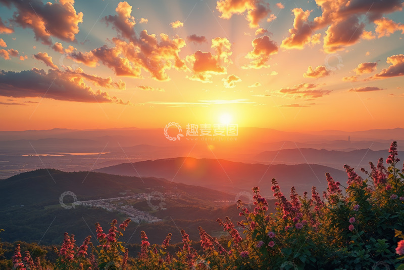 高清大图下载【趣麦麦图】山间日落美景及绚烂云霞
