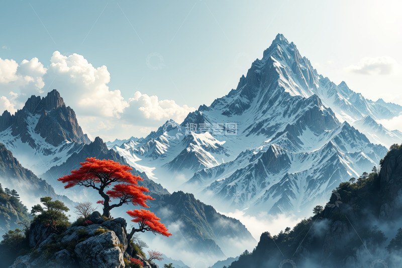 高清大图下载【趣麦麦图】雪山与红树自然风光景象