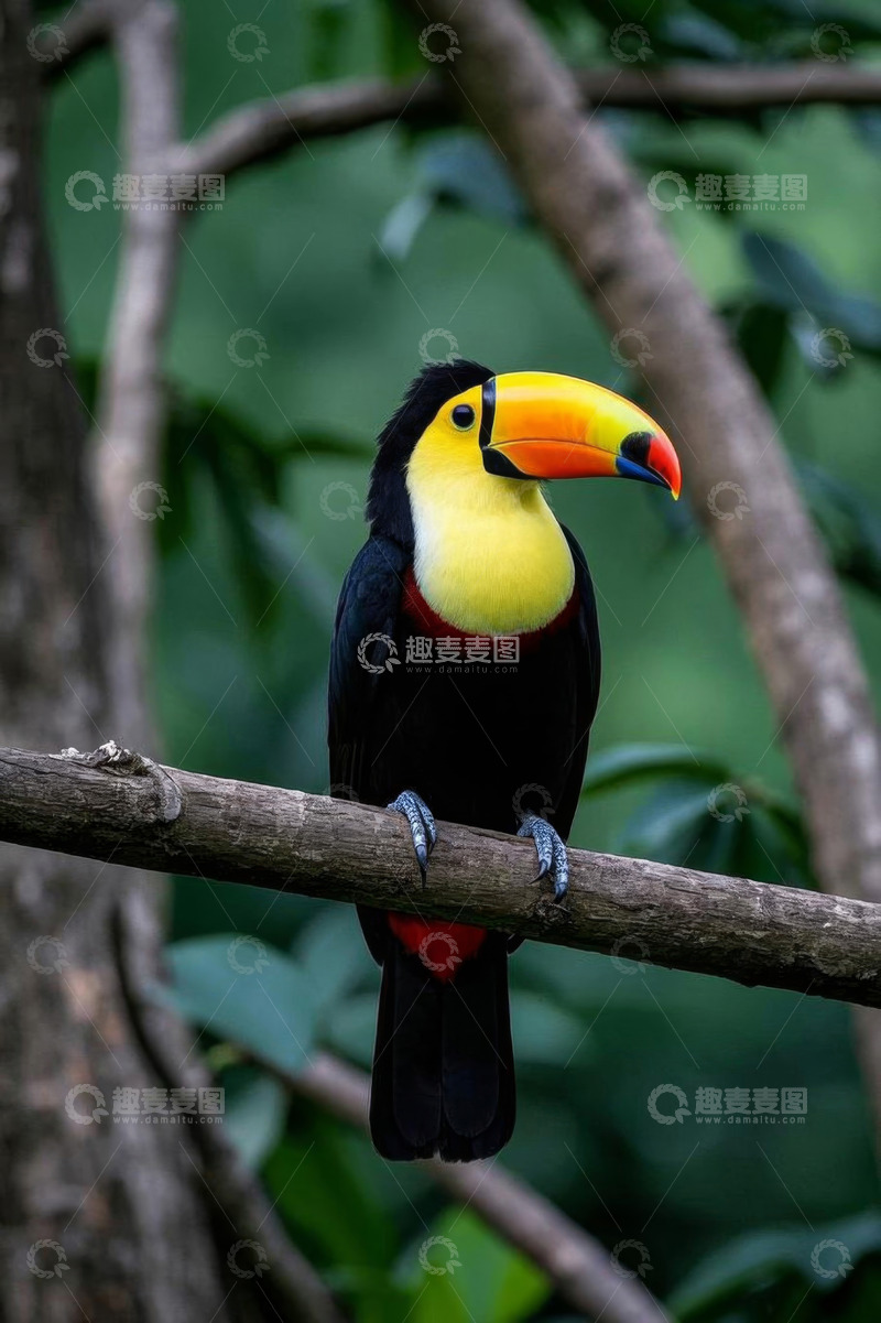 高清大图下载【趣麦麦图】树枝上的巨嘴鸟特写