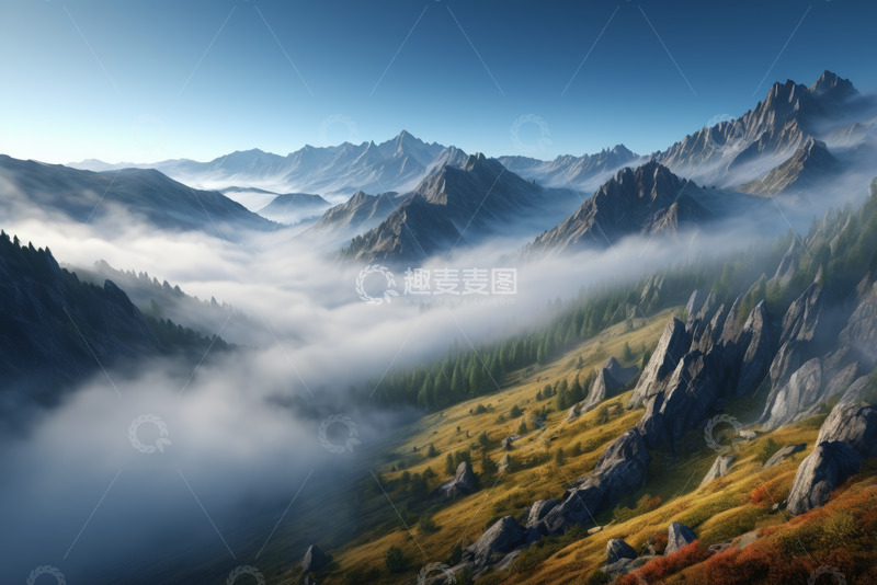 高清大图下载【趣麦麦图】山间云雾缭绕的自然风光