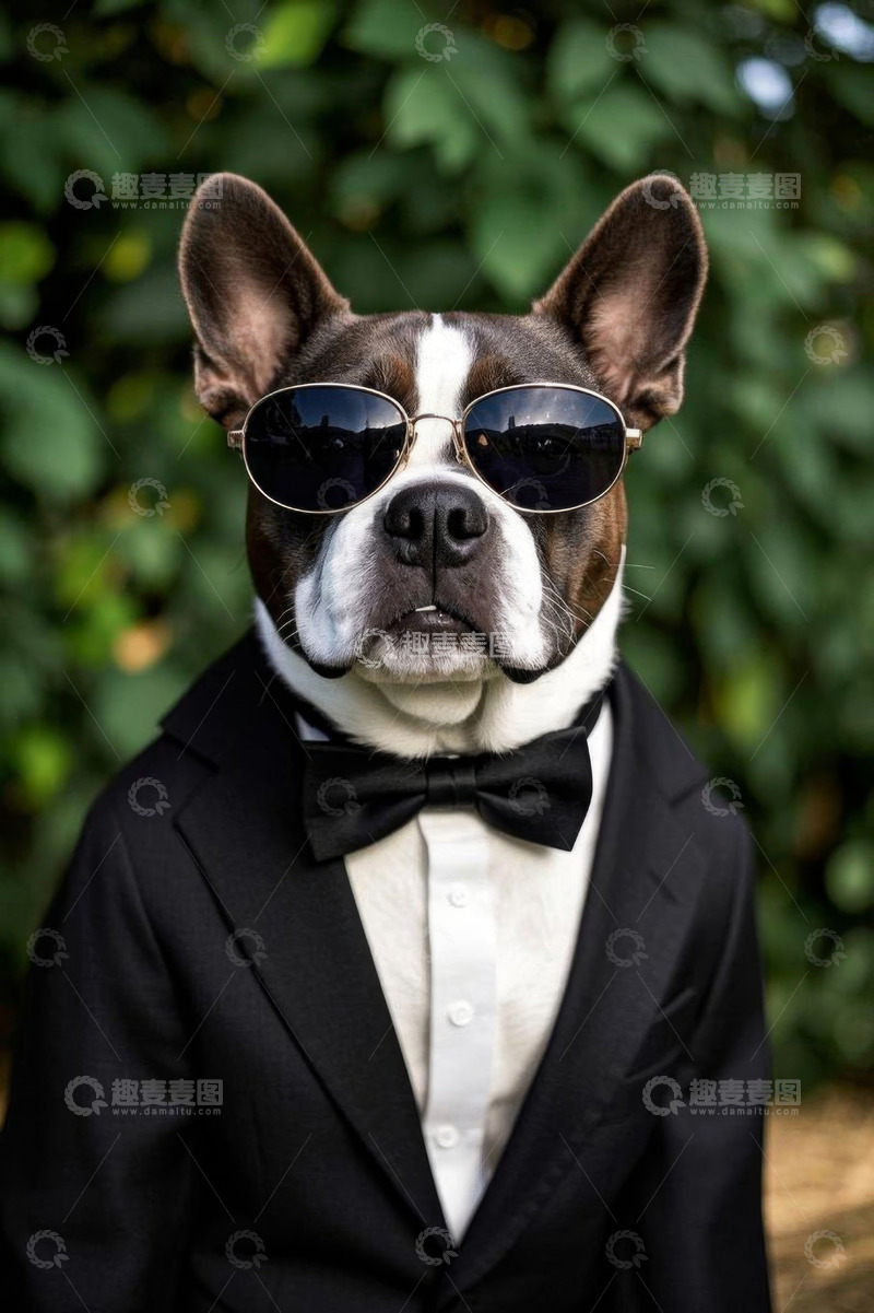 高清大图下载【趣麦麦图】穿西装戴墨镜的宠物狗