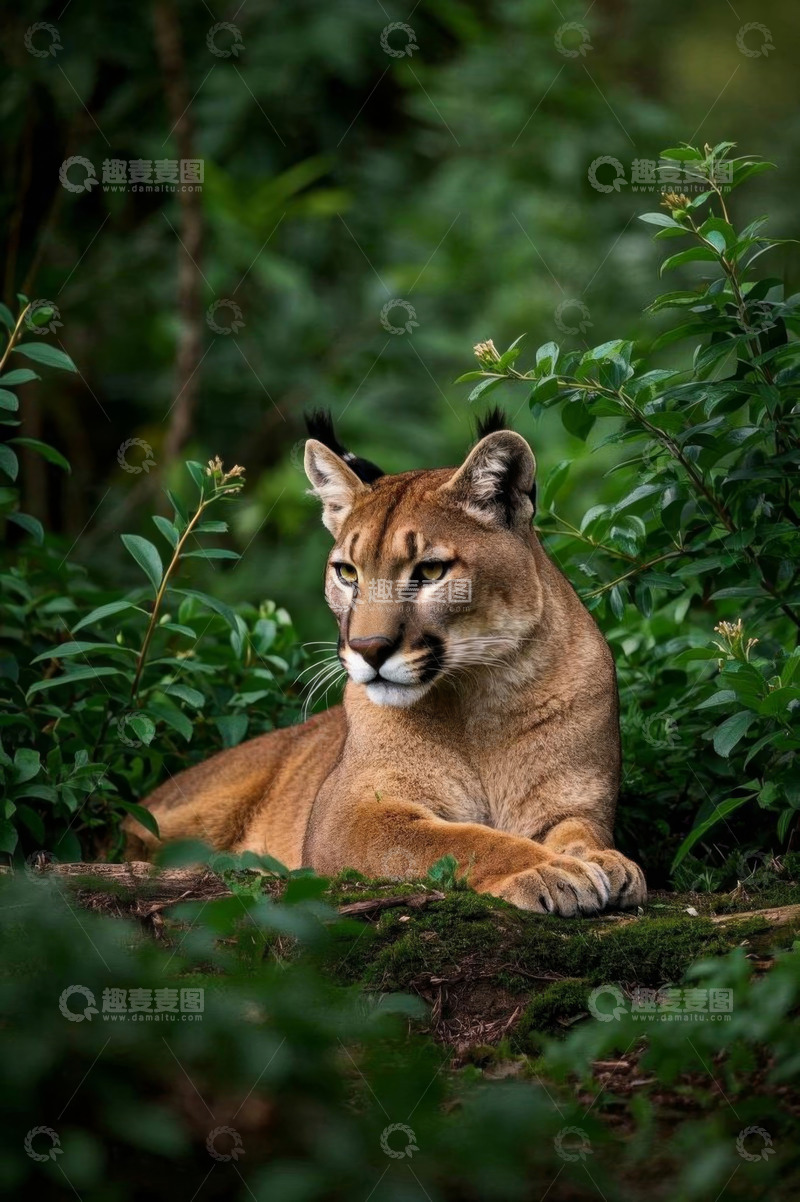 高清大图下载【趣麦麦图】丛林中休憩的美洲狮