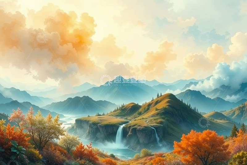 高清大图下载【趣麦麦图】山间瀑布自然风光