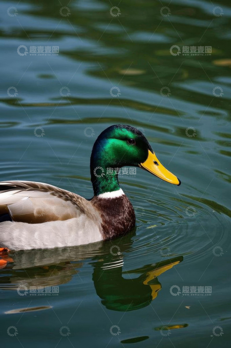 高清大图下载【趣麦麦图】绿头鸭在水中游动的场景