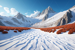 雪山下覆盖积雪的荒野景观
