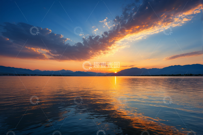 高清大图下载【趣麦麦图】湖面日落自然风光