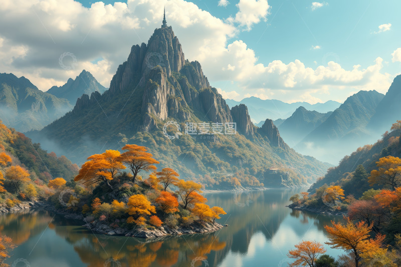 高清大图下载【趣麦麦图】山水间秋日山林风景