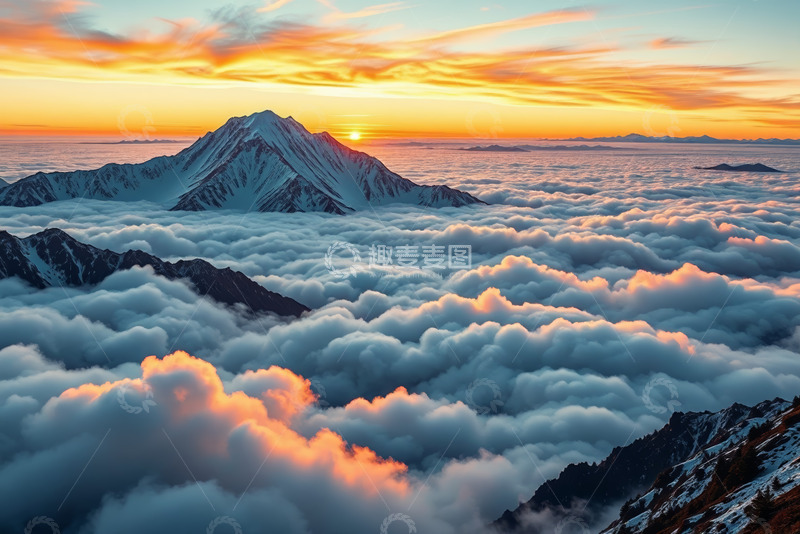 高清大图下载【趣麦麦图】云海之上的雪山日出景象