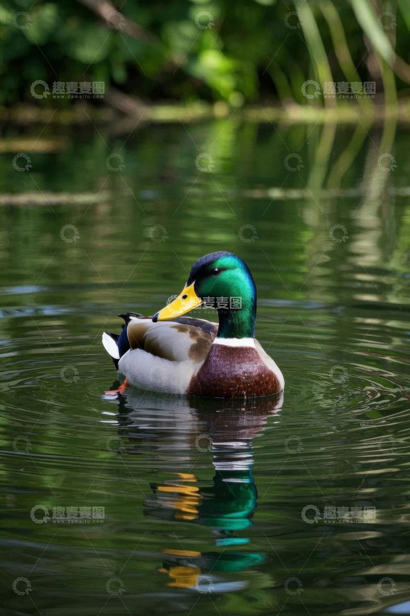高清大图下载【趣麦麦图】绿头鸭水中游动画面