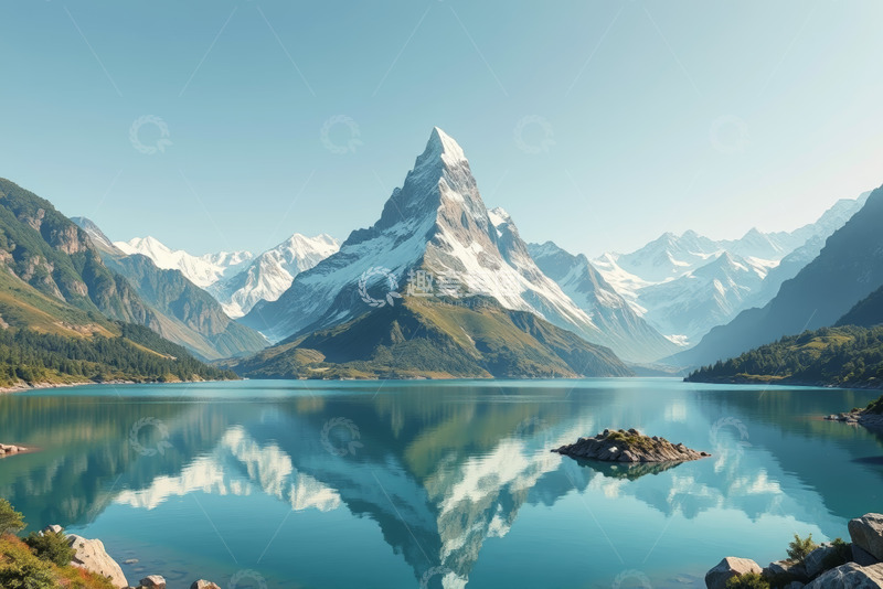 高清大图下载【趣麦麦图】湖光山色风景全景