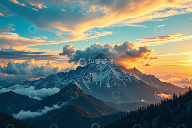 高清大图下载【趣麦麦图】雪山日出自然风光