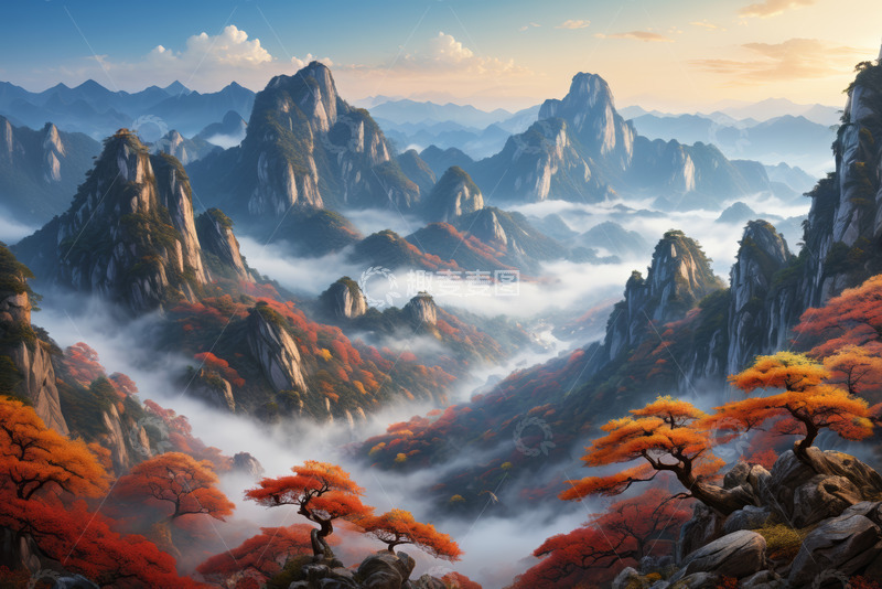 高清大图下载【趣麦麦图】秋日云雾缭绕的壮丽山景