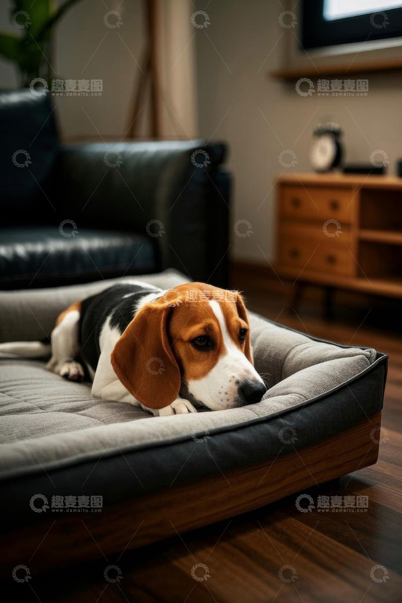 高清大图下载【趣麦麦图】室内趴着休息的宠物狗